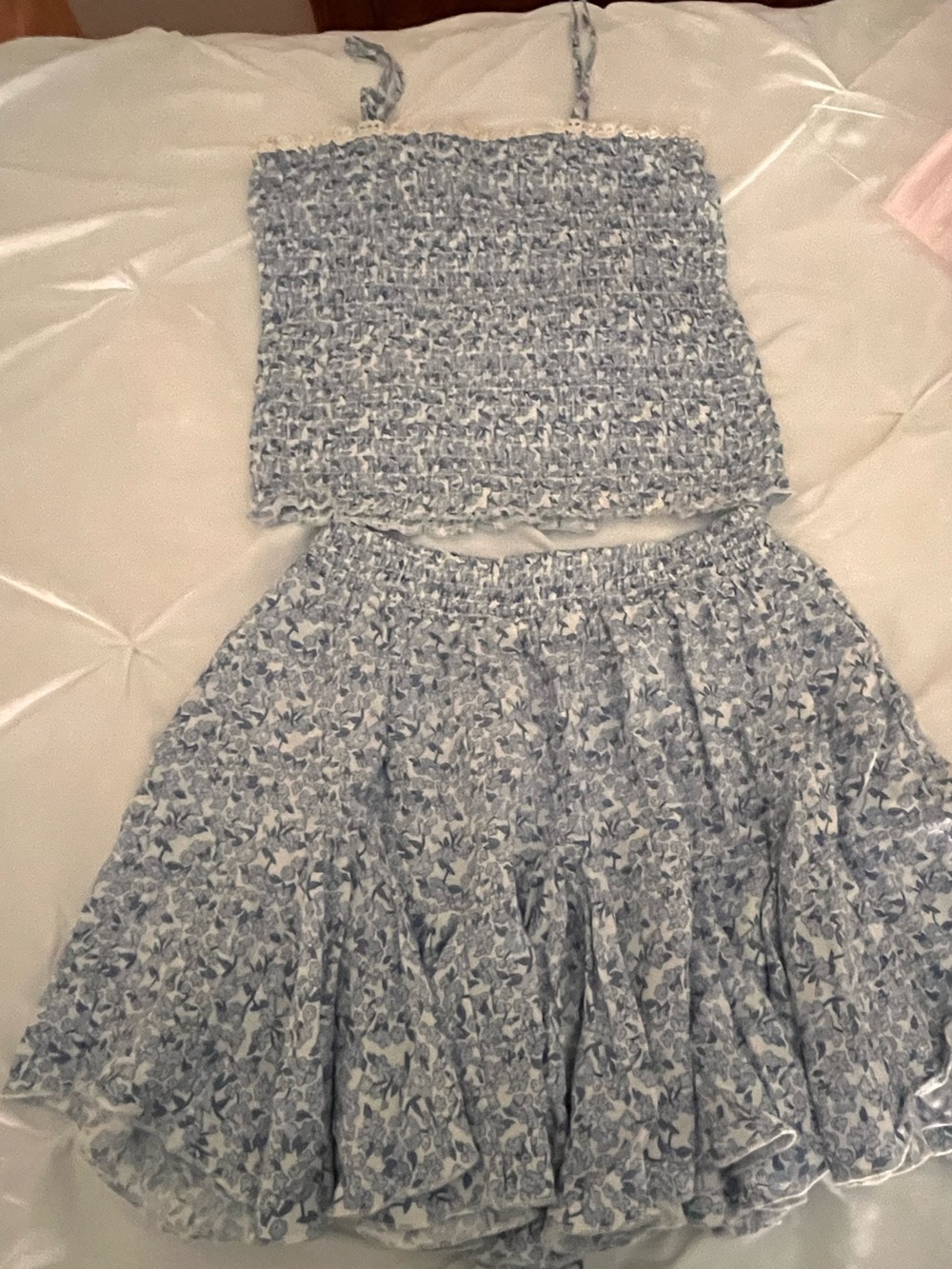 Vintage Havana Blue Floral Smocked Crop Top & Circle Skirt Set